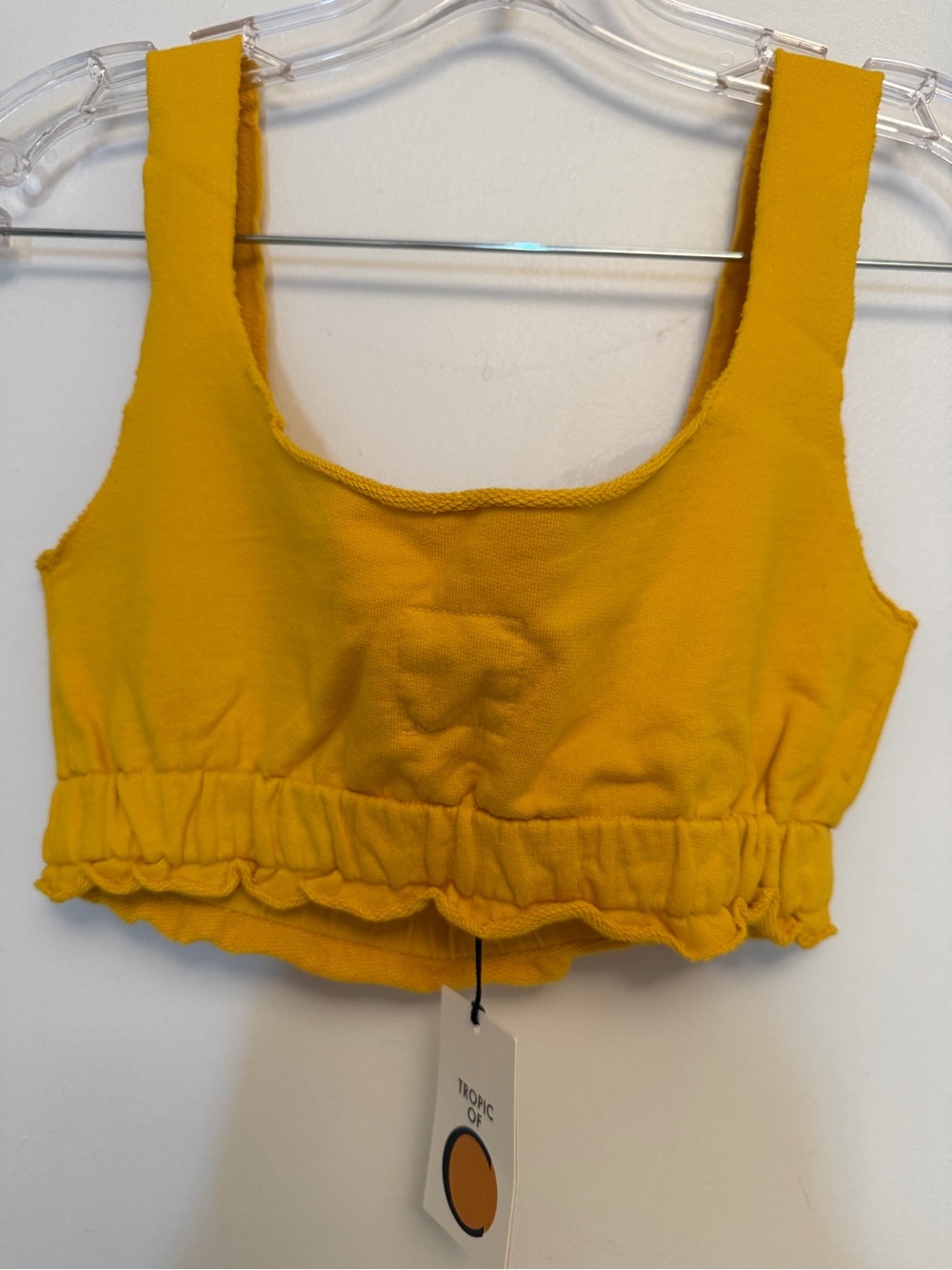 Ruffled Hem Crop Tank Top in Mustard